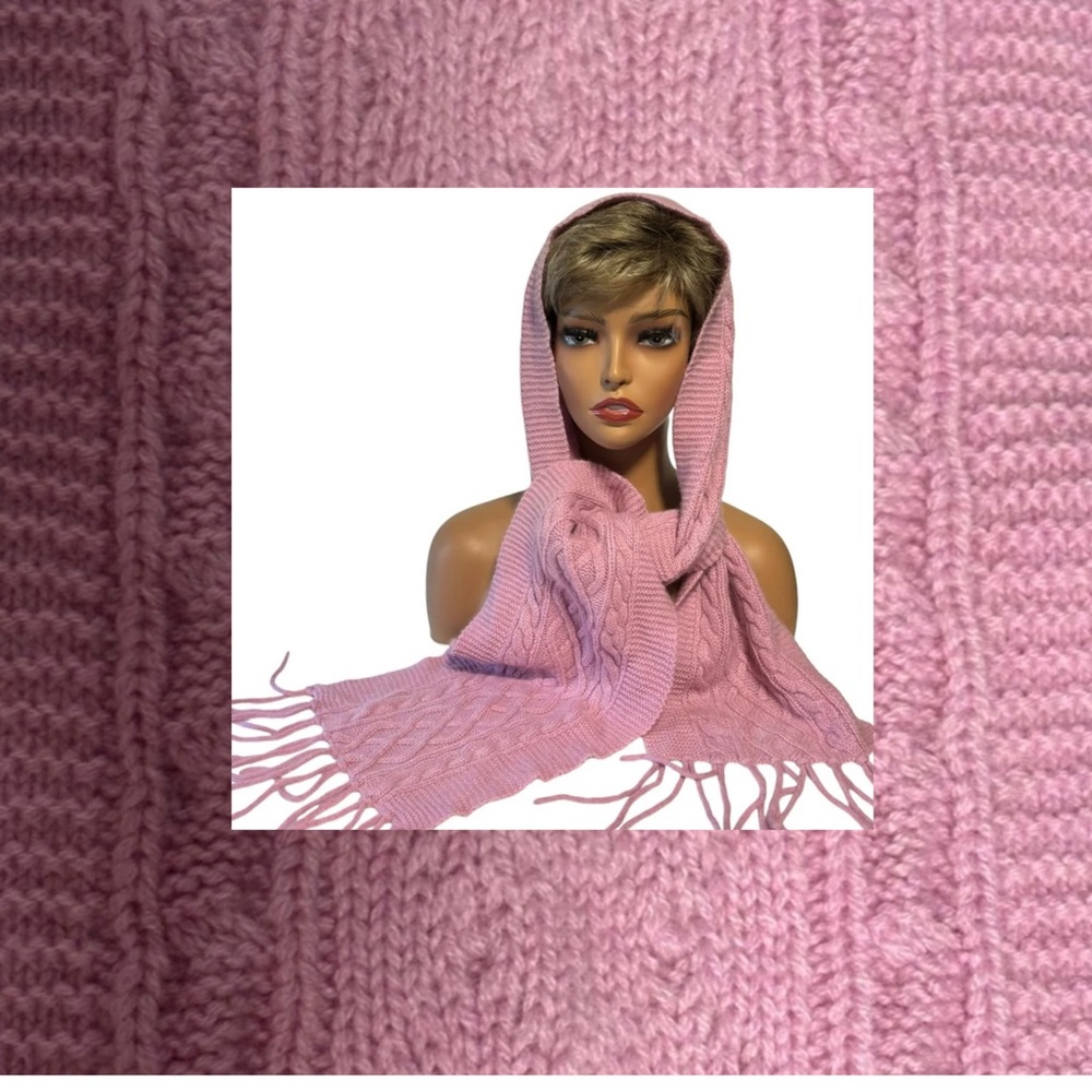Mariele Waithe 100% CASHMERE fringed cable-knit scarf Cozy Pink Soft Girl 8X66
